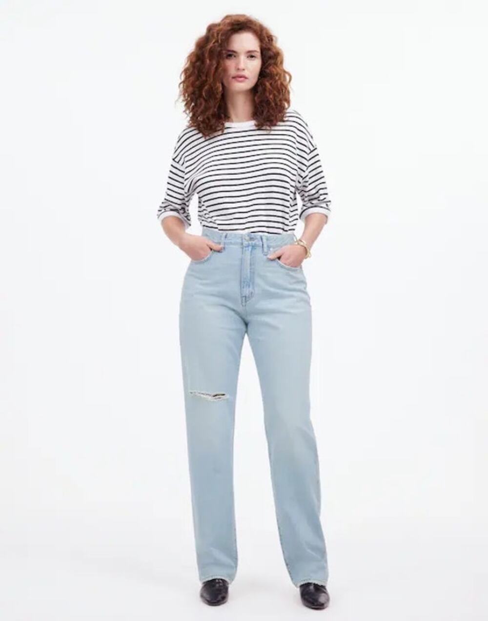 Madewell The Curvy '90s Straight Jean distressed Semmes Wash Rigid size 26